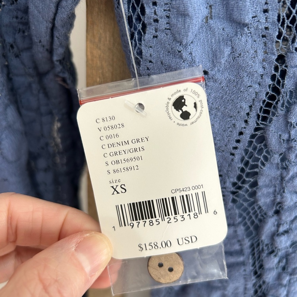 Free People Shayla Lace Slip Mini Dress Long Sleeve Denim Gray Size XS NWT Boho - Picture 9 of 10